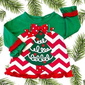 Rare Edition Red Chevron & Green “O Christmas Tree” Dress Size 3M